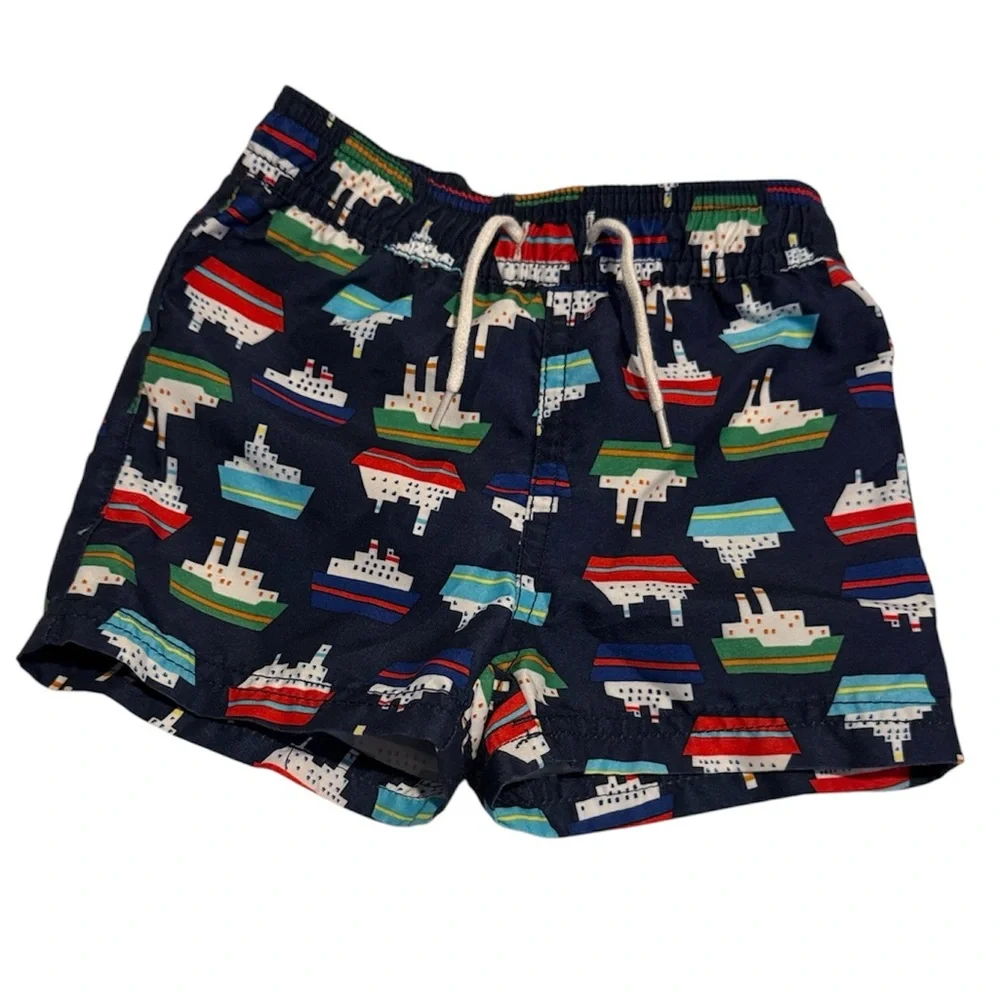 Janie and Jack Multicolor Nautical Ship Print Swim Shorts Size 3-6‎ Months